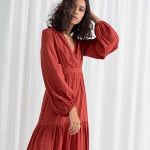 & Other Stories Long Sleeve Red Dress
